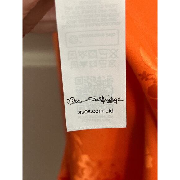 Miss Selfridge Women's Orange Satin Jacquard Strap Back Maxi Slip Dress Size 4 - Picture 12 of 12